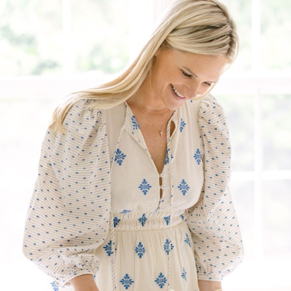 Hunter Bell “Clementine” Blue Medallion Midi Dress Size Medium - Picture 11 of 13